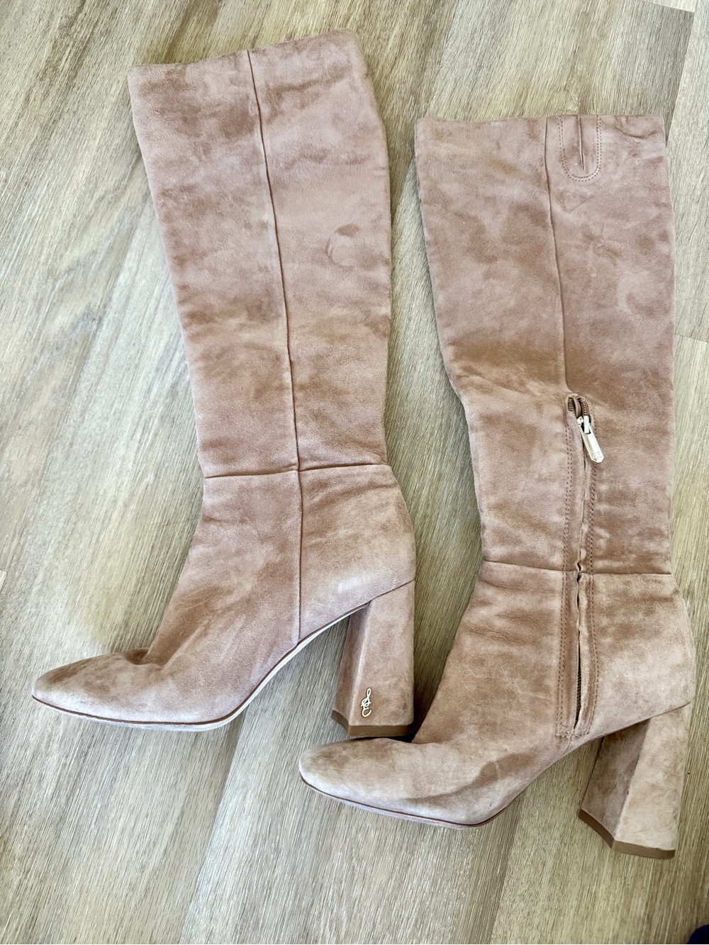 Sam Edelman Blush Suede Knee-High Block Heel Boots